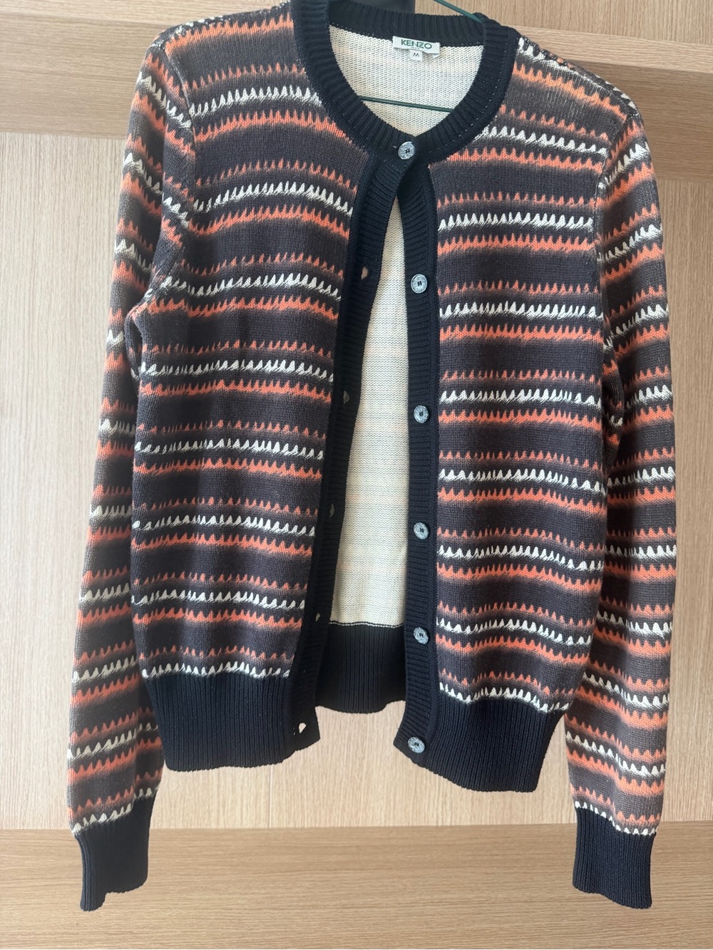 Kenzo Woman Sweater with Green Logo on Cream Knit